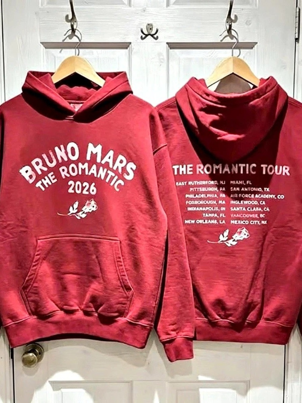 Bruno Mars The Romantic Tour 2026 Hoodie Red Graphic